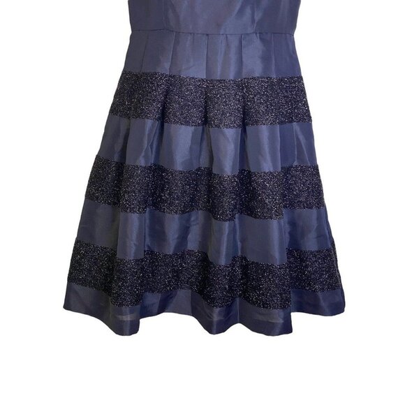 Tommy Hilfiger Womens A Line Dress Navy Striped Pleated Shimmer Sleeveless SZ 6 - Picture 4 of 9